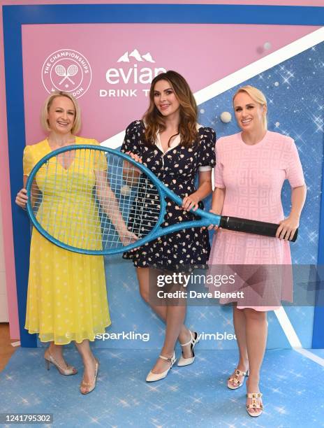 Liberty Wilson, Carly Steel and Rebel Wilson attend the evian VIP Suite At Wimbledon 2022, Certified As Carbon Neutral By The Carbon Trust at...