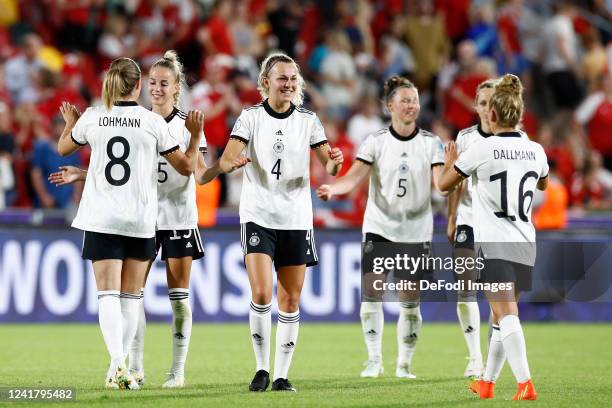 Sydney Lohmann of Germany, Giulia Gwinn of Germany, Marina Hegering of Germany, Marina Hegering of Germany and Linda Dallmann of Germany celebrate...