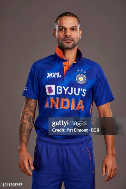 Shikhar Dhawan of India poses during a portrait session at the Hyatt Hotel on July 9, 2022 in Birmingham, England.