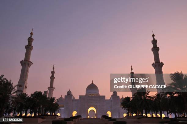 This picture taken on July 9 shows a general view of the Sheikh Zayed Grand Mosque in Abu Dhabi on the day first day of Eid al-Adha, or the Festival...