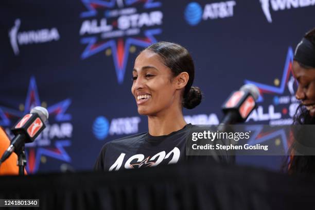 Skylar Diggins-Smith of the Phoenix Mercury smiles during the 2022 WNBA All-Star Practice and Media Availability on July 9, 2022 at McCormick Place...