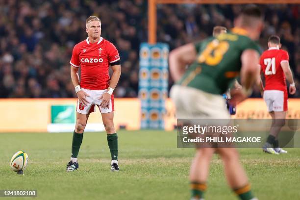 Wales' Gareth Anscombe sets up to kick the ball during an international rugby union match between South Africa and Wales at the Toyota Stadium in...