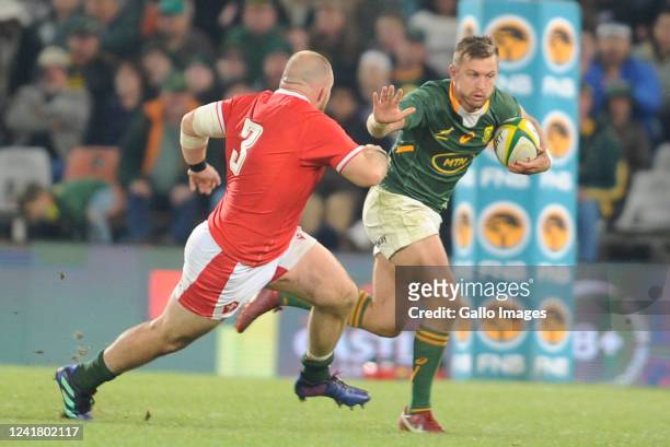 South Africa captain Handre Pollard and Dillon Lewis of Wales during the 2nd Castle Lager Incoming Series test match between South Africa and Wales...