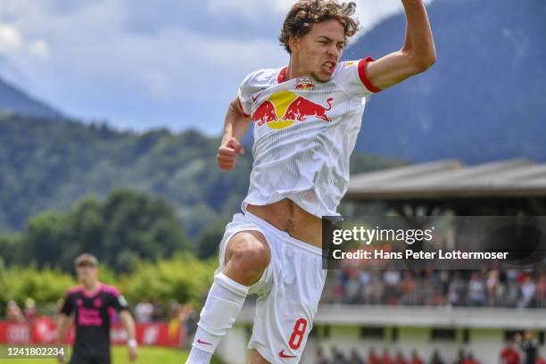 Dijon Kameri of Salzburg celebrates after scoring a goal during the Pre-Season Friendly match between FC Red Bull Salzburg and Feyenoord at USK...