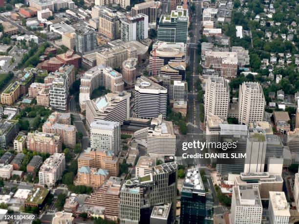 Aerial view of Downtown Bethesda, Montgomery county, Maryland, near Washington DC area, on July 2, 2022.