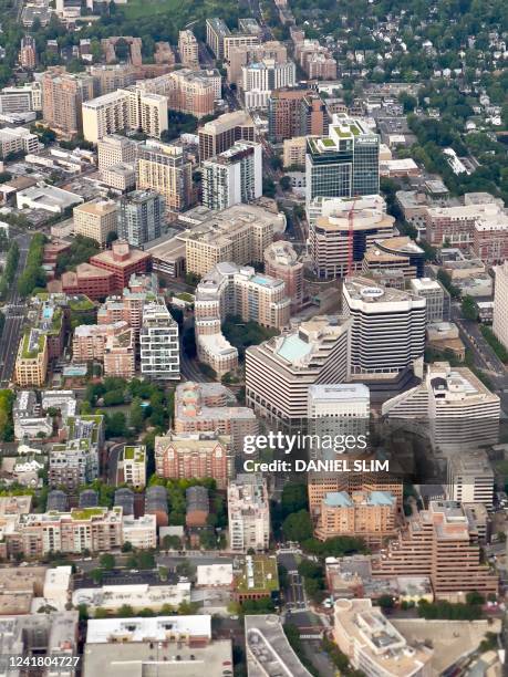 Aerial view of Downtown Bethesda, Montgomery county, Maryland, near Washington DC area, on July 2, 2022.