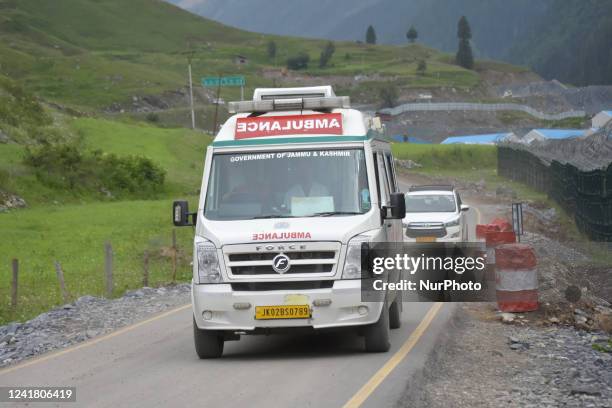 Ambulance ferries injured devotees after a cloud burst hit near the Amarnath pilgrimage site leaving 16 dead and many injured in Baltal area...
