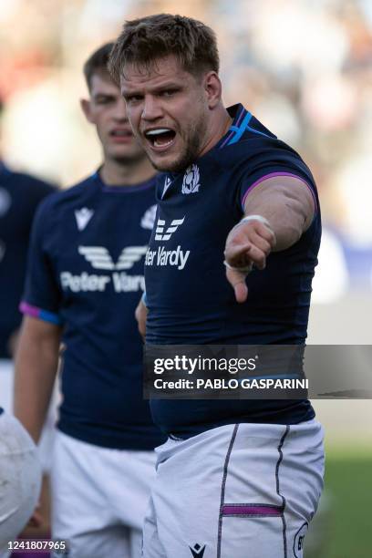 Scotland's George Turner gestures during the international rugby union match between Argentina and Scotland at Padre Ernesto Martearena Stadium in...