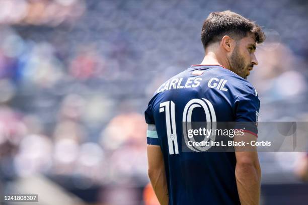 Carles Gil of New England Revolution in the first half of the Major League Soccer match against New York City FC at Yankee Stadium on July 9, 2022 in...