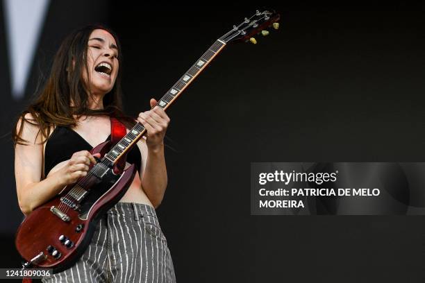 Danielle Haim from US band Haim performs during the 2022 Alive Festival, in Oeiras, in the outskirts of Lisbon on July 9, 2022.