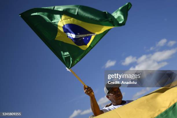 Demonstrators take part in a protest in support of gun rights and Brazilian President Jair Bolsonaro, in Brasilia, Brazil, July 9, 2022.