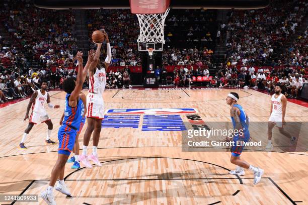 Jabari Smith Jr. #1 of the Houston Rockets shoots the ball during the game during the game against the Oklahoma City Thunder during the 2022 Las...