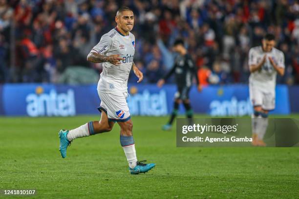 Diego Zabala of Nacional celebrates after scoring the third goal of his team during a match between Nacional and Plaza Colonia as part of Torneo...