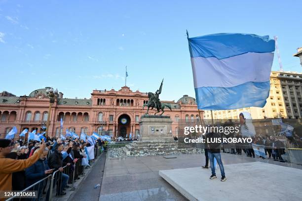 Opponents of the government of Argentina's President Alberto Fernandez hold a protest outside Casa Rosada presidential palace in Buenos Aires, on...