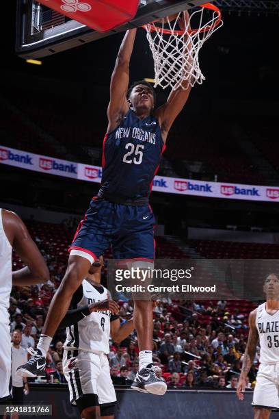 Trey Murphy III of the New Orleans Pelicans dunks the ball during the game during the game against the Portland Trail Blazers during the 2022 Las...