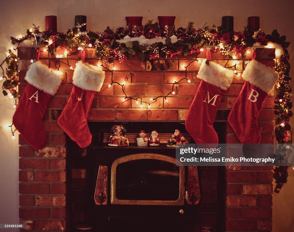 Christmas fireplace with stockings