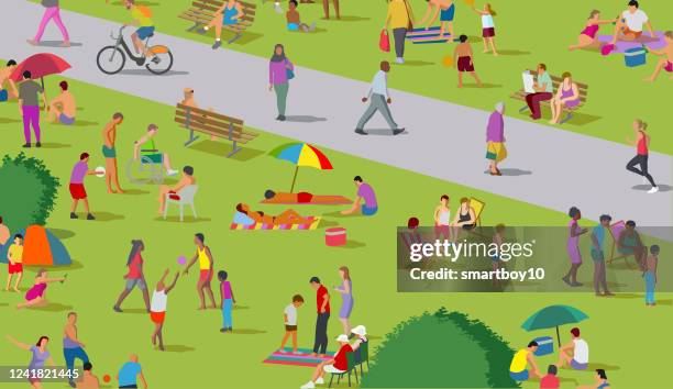 soziale entsendegruppen im park - hundespaziergang stock-grafiken, -clipart, -cartoons und -symbole