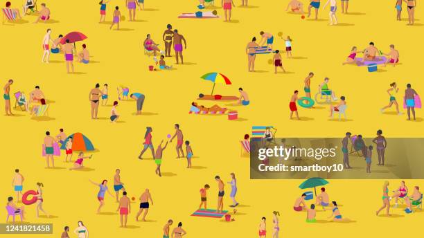 social distancing groups at the beach - crowded beach stock illustrations