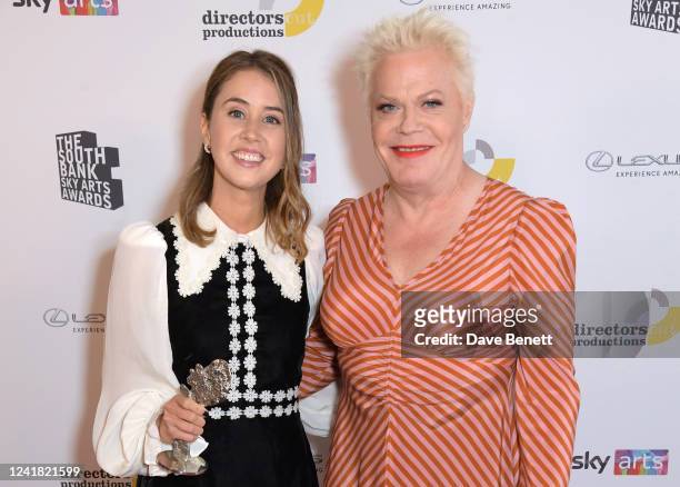Liz Kingsman, winner of The Times Breakthrough Award, and Eddie Izzard pose in the winners room at the South Bank Sky Arts Awards 2022 at The Savoy...