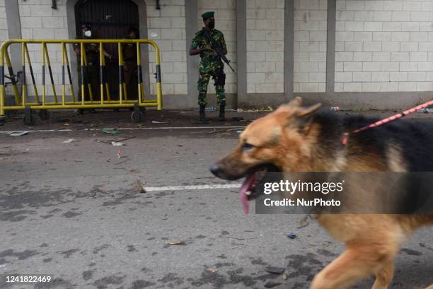 Military Personal in guard at the prime minister private residence. Aftermath of the 9 July unrest: Police investigators had arrived at the prime...