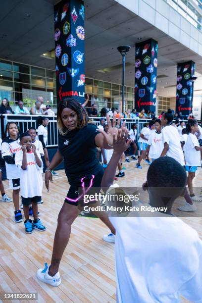 Legend, Sheryl Swoopes, coaches kids during the 2022 WNBA All-Star Weekend on July 9, 2022 in Chicago, Illinois. NOTE TO USER: User expressly...