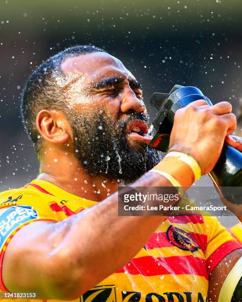 Samisoni Langi of Catalan Dragons takes a drink during the Betfred Super League Magic Weekend match between Catalans Dragons and Warrington Wolves at...
