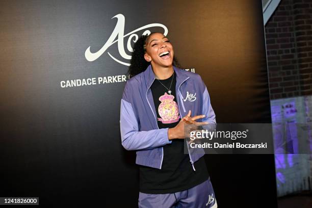 All-Star Candace Parker attends the reveal of the Candace Parker Collection Part II at Cindys Rooftop on July 09, 2022 in Chicago, Illinois.