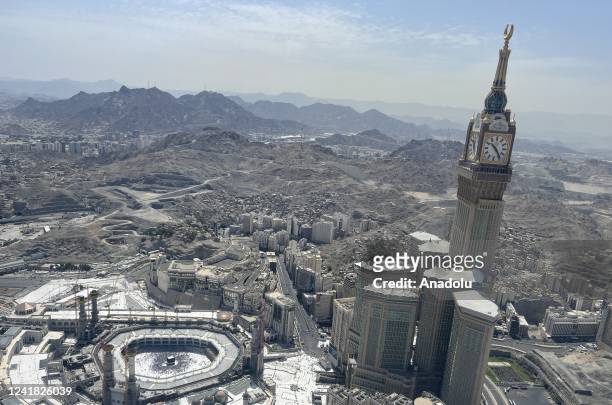 An aerial view of the Kaaba in Mecca, Saudi Arabia on July 10, 2022. Approximately a million Muslims visited the Kaaba to fulfill the Hajj pilgrimage...