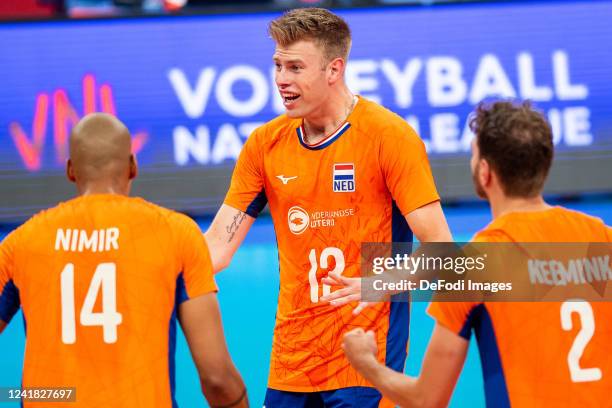 Bennie Junior Tuinstra of Netherlands in action during the Men Volleyball Nations League match between Italy and Netherland on July 10, 2022 in...