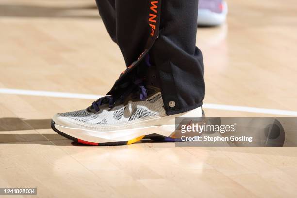 The sneakers worn by Dearica Hamby of the Las Vegas Aces before the 2022 AT&T WNBA All-Star Game on July 10, 2022 at Wintrust Arena in Chicago,...