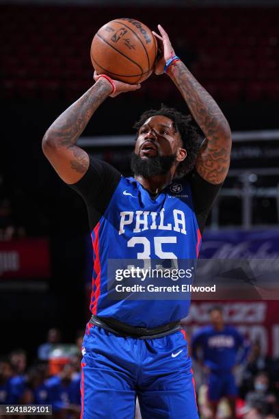 Myles Powell of Philadelphia 76ers shoots the ball during the game during the game against the Brooklyn Nets during the 2022 Las Vegas Summer League...