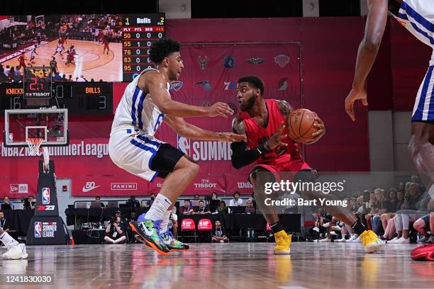 Justin Wright-Foreman of the Chicago Bulls shoots the ball during the game against the New York Knicks on July 10, 2022 at the Cox Pavilion in Las...