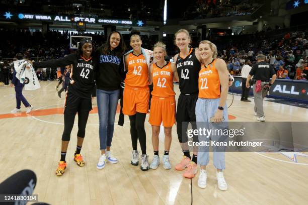 Kahleah Copper, Azurá Stevens, Candace Parker, Courtney Vandersloot, Emma Meesseman, and Allie Quigley of the Chicago Sky pose for a photo after the...