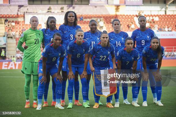 France line up prior the UEFA Women's Euro England 2022 group D match between France and Italy at The New York Stadium on July 10, 2022 in Rotherham,...