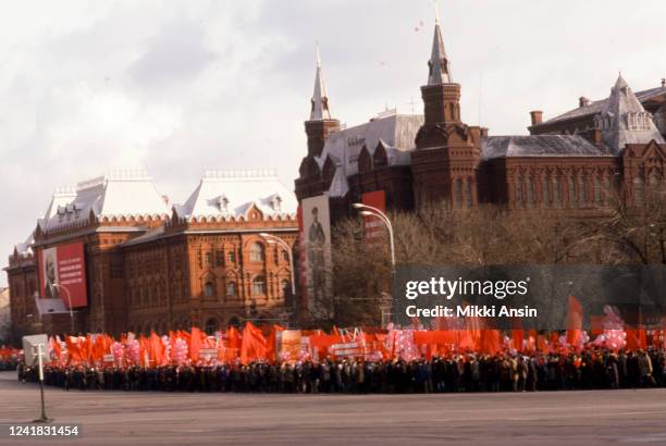 On the 66th anniversary of the Russian Revolution, Russians and tourists pour into Moscow to celebrate. Troops, tanks and bands parade through...