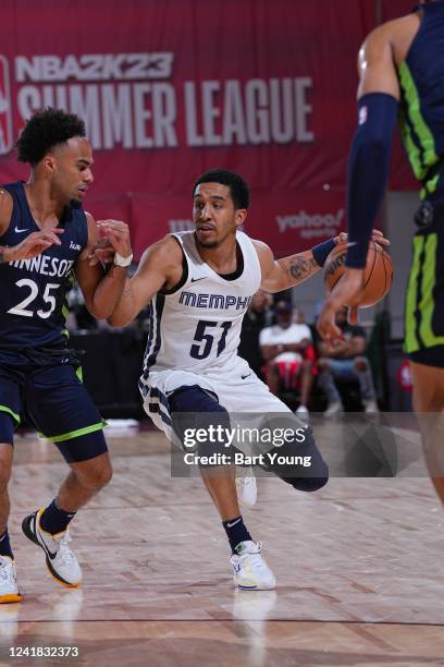 Tremont Waters of the Memphis Grizzlies handles the ball against the Minnesota Timberwolves during the 2022 Summer League on July 10, 2022 at the Cox...