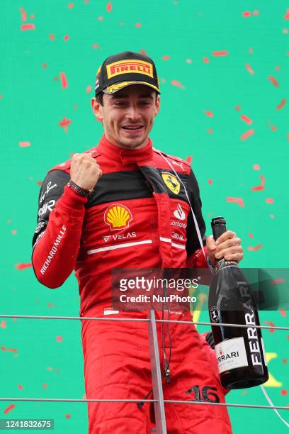 Charles Leclerc of Ferrari at the podium of the Formula 1 Austrian Grand Prix at Red Bull Ring in Spielberg, Austria on July 10, 2022.
