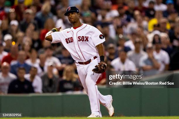 Jeter Downs of the Boston Red Sox throws during the seventh inning of a game against the New York Yankees on July 10, 2022 at Fenway Park in Boston,...