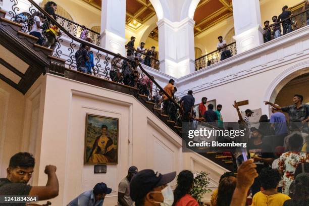 Protesters and ordinary people inside the Presidential Palace in Colombo, Sri Lanka, on Sunday, July 10, 2022. Sri Lankan President Gotabaya...