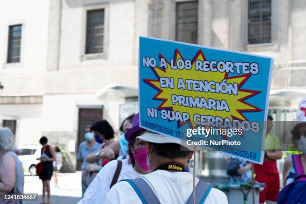 Demonstration pro public healthcare and against the health policy of the Government of Isabel Diaz Ayuso in Madrid, Spain, on july 10, 2022.