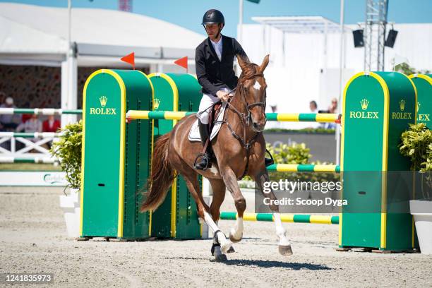 Pieter Devos riding Mom's Toupie de La Roque during the Grand Prix ROLEX presented by AUDI at Knokke Hippique 2022 on July 10, 2022 in Knokke-Heist,...