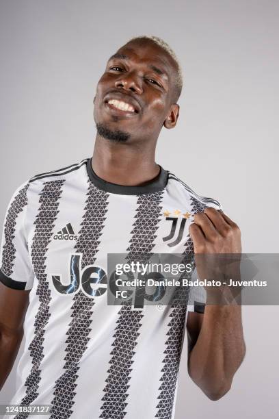 Paul Pogba poses at the Juventus training center on July 9, 2022 in Turin, Italy.