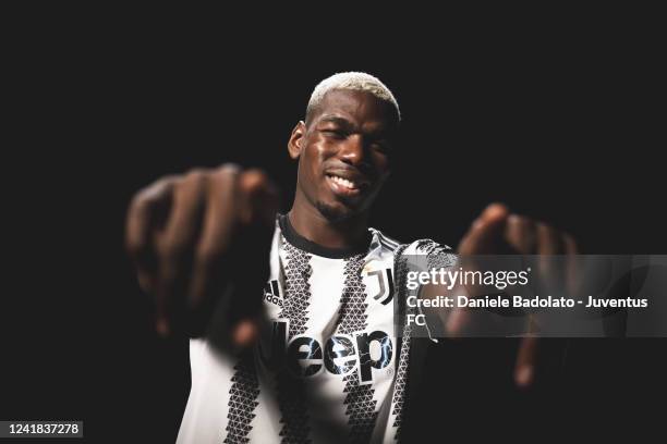 Paul Pogba poses at the Juventus training center on July 9, 2022 in Turin, Italy.