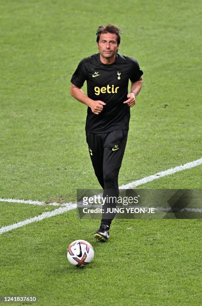 Tottenham Hotspur's head coach Antonio Conte attends at an open training session at Seoul World Cup Stadium in Seoul on July 11 on their football...