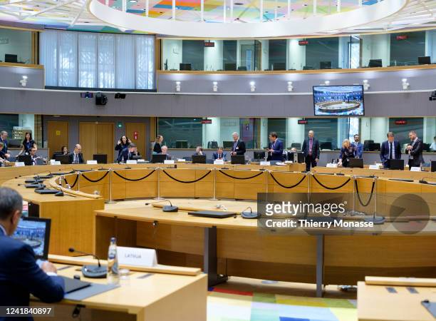 Euro group ministers attend an group Ministers meeting in the Europa, the EU Council headquarters on July 11, 2022 in Brussels, Belgium. The...