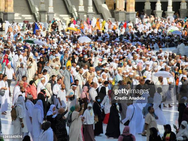 Prospective pilgrims continue their worship to fulfill the Hajj pilgrimage during the Eid Al-Adha in Mecca, Saudi Arabia on July 11, 2022.