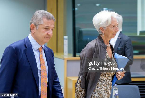 Member of the Executive Board of the European Central Bank Fabio Panetta and the President of the European Central Bank Christine Lagarde arrive...