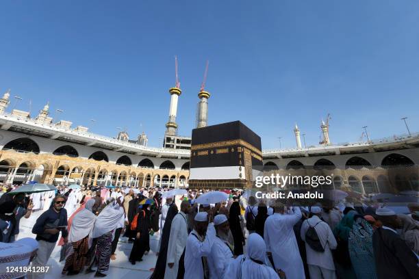 Prospective pilgrims continue their worship to fulfill the Hajj pilgrimage during the Eid Al-Adha in Mecca, Saudi Arabia on July 11, 2022.