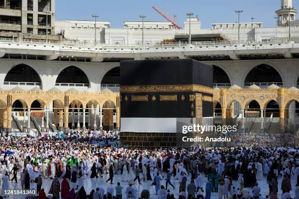 Prospective pilgrims continue their worship to fulfill the Hajj pilgrimage during the Eid Al-Adha in Mecca, Saudi Arabia on July 11, 2022.