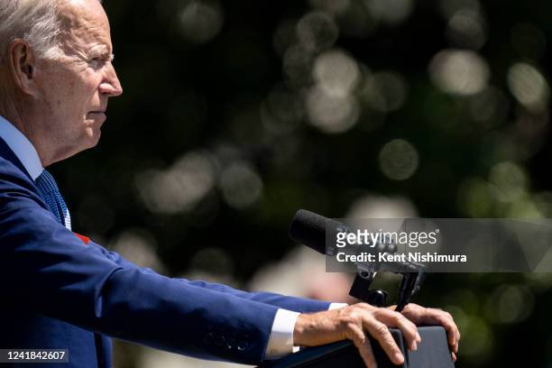 President Joe Biden delivers remarks during an event commemorating the of the passage of the Bipartisan Safer Communities Act on the South Lawn of...